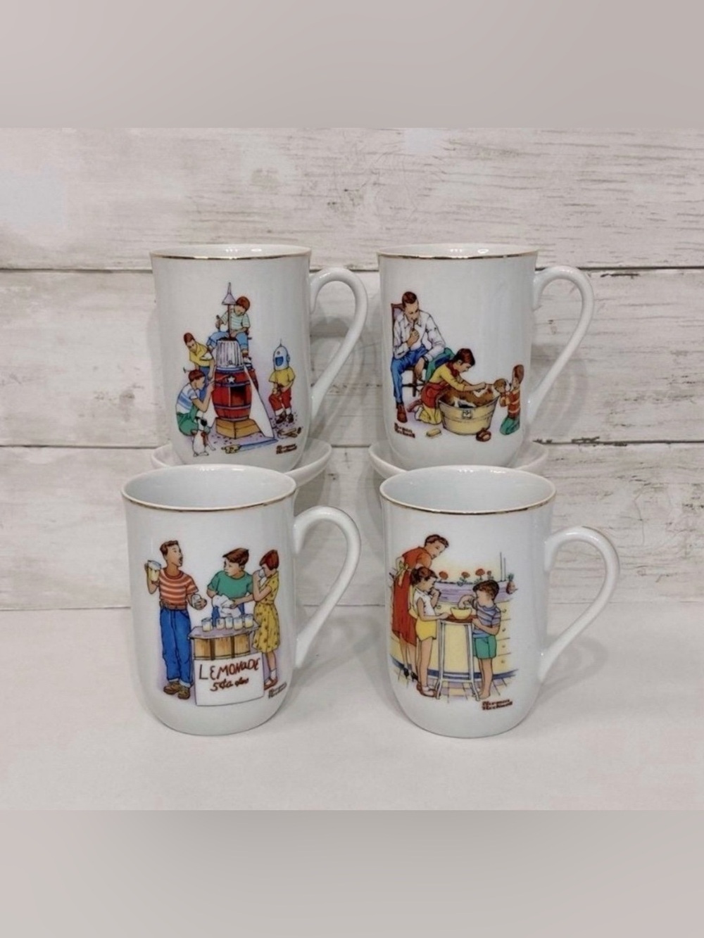Vintage Norman Rockwell “Good Old Days” Mug Set PRICE FIRM